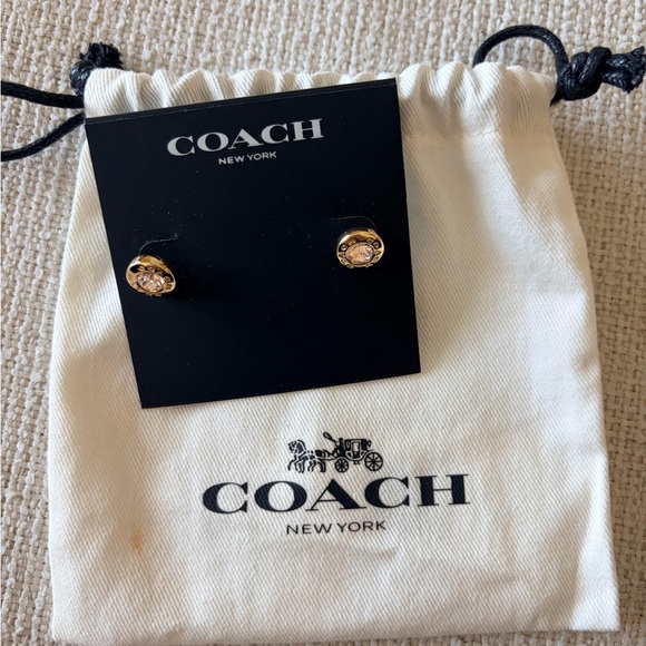 Coach Gold and Pink Crystal Gem Stud Earrings - NEW - Picture 4 of 4
